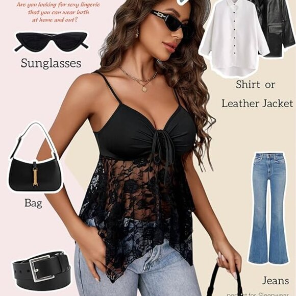 Avidlove Lace Bralettes for Women Y2k Camisole Lingerie Bustier Crop Top Black - Picture 5 of 5